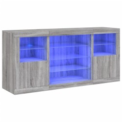 vidaXL Aparador con luces LED gris Sonoma 142,5x37x67 cm