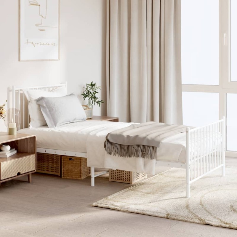 vidaXL Estructura cama metal con cabecero y pie cama blanca 90x190 cm vidaXL Estructura cama metal con cabecero y pie cama blanca 90x190 cm