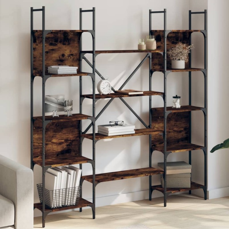 vidaXL Estantería de madera ingeniería roble ahumado 155,5x24x166,5 cm vidaXL Estantería de madera ingeniería roble ahumado 155,5x24x166,5 cm