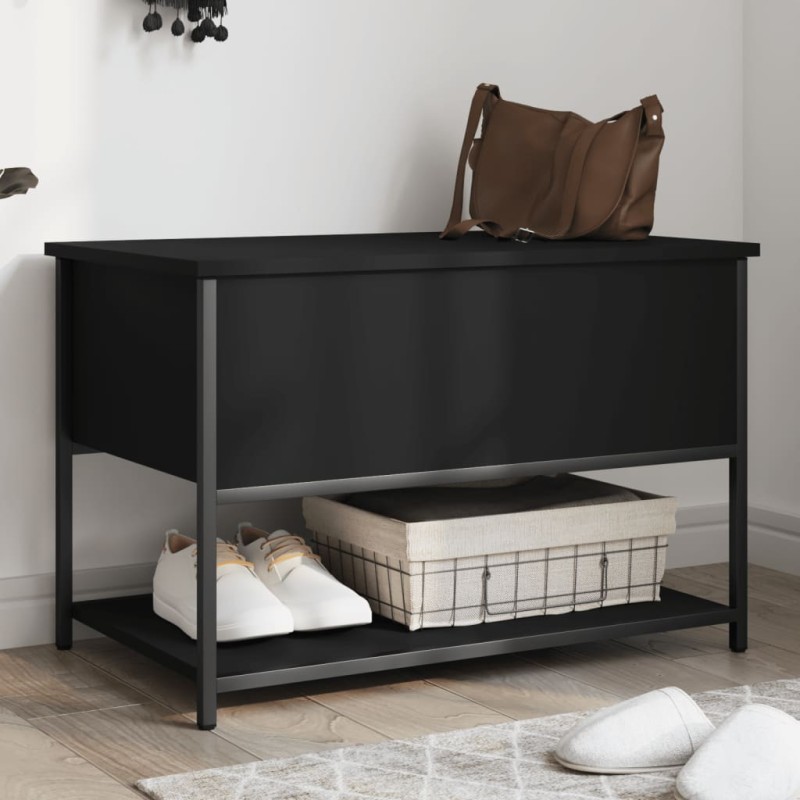 vidaXL Banco con almacenaje madera de ingeniería negro 70x42,5x47 cm vidaXL Banco con almacenaje madera de ingeniería negro 70x42,5x47 cm