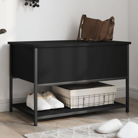 vidaXL Banco con almacenaje madera de ingeniería negro 70x42,5x47 cm