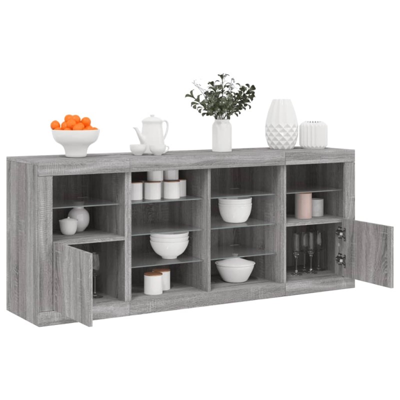 vidaXL Aparador con luces LED gris Sonoma 163x37x67 cm vidaXL Aparador con luces LED gris Sonoma 163x37x67 cm