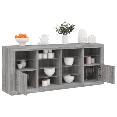 vidaXL Aparador con luces LED gris Sonoma 163x37x67 cm