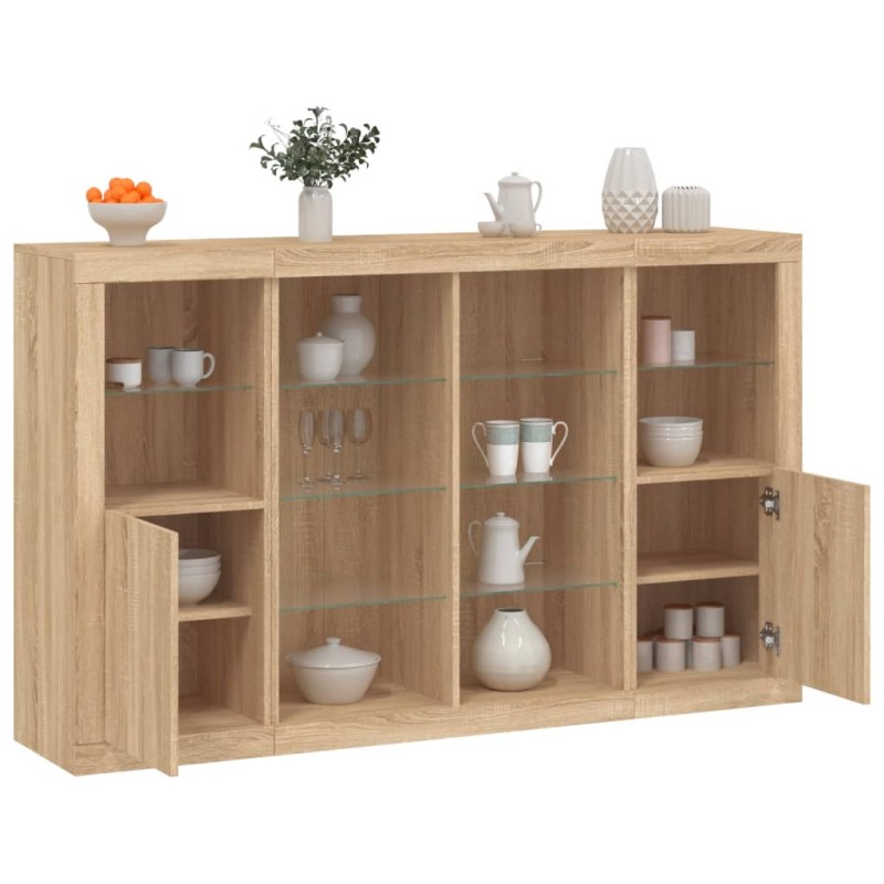 vidaXL Aparador con luz LED 3 piezas madera de ingeniería roble sonoma vidaXL Aparador con luz LED 3 piezas madera de ingeniería roble sonoma