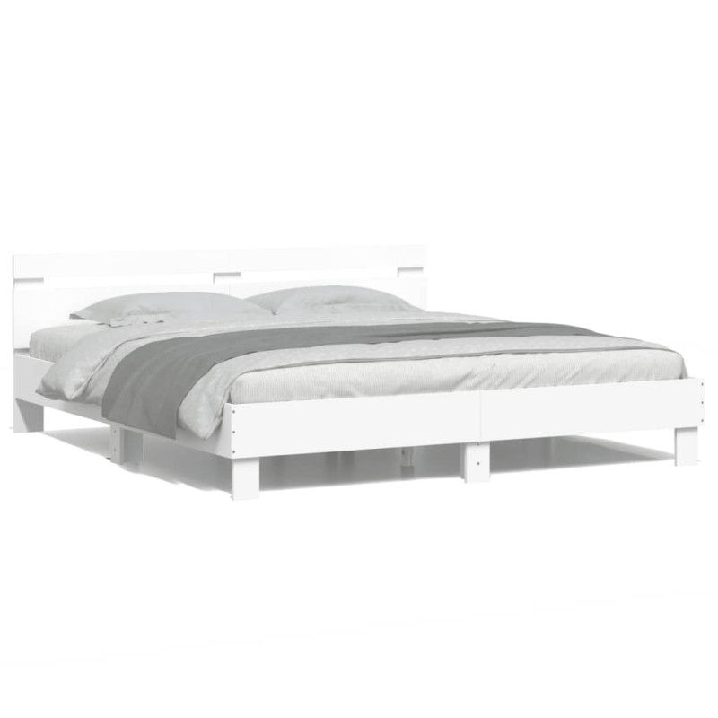 vidaXL Estructura de cama con cabecero y luces LED blanca 200x200 cm vidaXL Estructura de cama con cabecero y luces LED blanca 200x200 cm