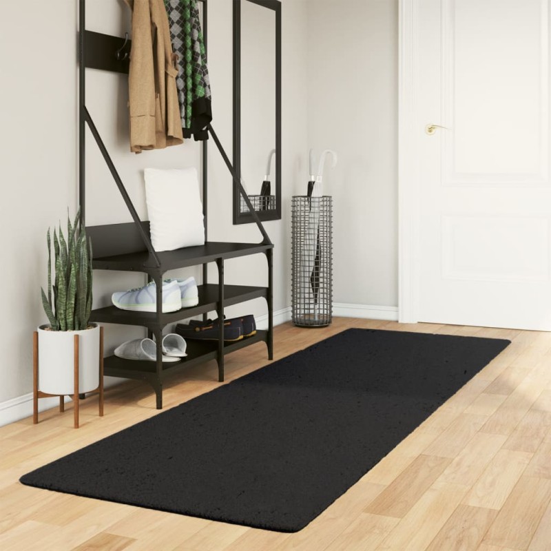 vidaXL Alfombra de pelo corto suave lavable HUARTE negro 80x250 cm vidaXL Alfombra de pelo corto suave lavable HUARTE negro 80x250 cm