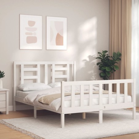 vidaXL Estructura de cama con cabecero madera maciza blanco 140x190 cm