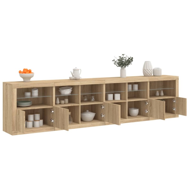 vidaXL Aparador con luces LED roble Sonoma 283x37x67 cm vidaXL Aparador con luces LED roble Sonoma 283x37x67 cm