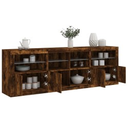 vidaXL Aparador con luces LED roble ahumado 202x37x67 cm