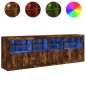 vidaXL Aparador con luces LED roble ahumado 202x37x67 cm vidaXL Aparador con luces LED roble ahumado 202x37x67 cm