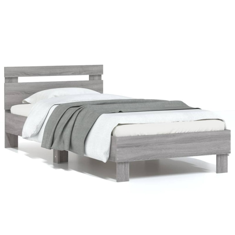 vidaXL Cama con cabecero madera de ingeniería gris Sonoma 90x200 cm vidaXL Cama con cabecero madera de ingeniería gris Sonoma 90x200 cm