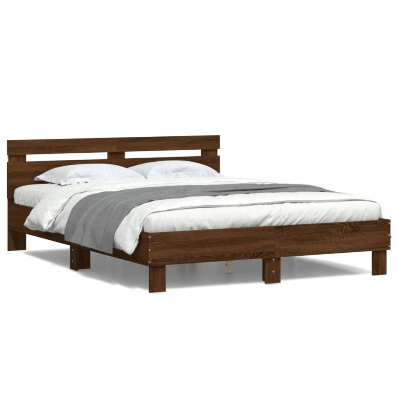 vidaXL Estructura de cama cabecero y luces LED marrón roble 150x200 cm vidaXL Estructura de cama cabecero y luces LED marrón roble 150x200 cm