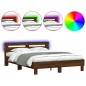 vidaXL Estructura de cama cabecero y luces LED marrón roble 150x200 cm vidaXL Estructura de cama cabecero y luces LED marrón roble 150x200 cm
