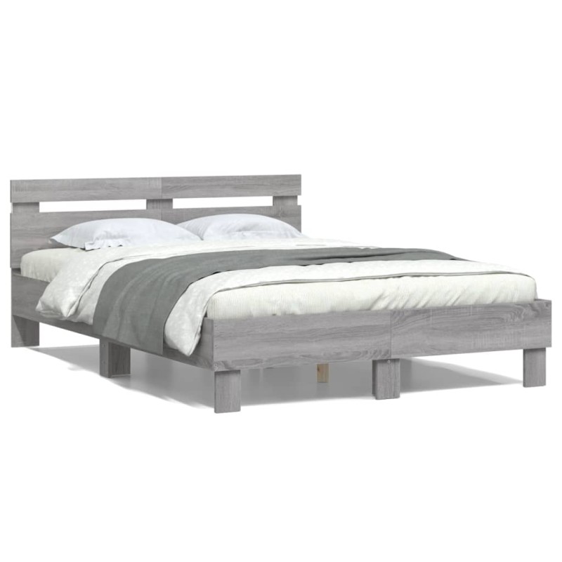vidaXL Estructura de cama cabecero y luces LED gris Sonoma 120x200 cm vidaXL Estructura de cama cabecero y luces LED gris Sonoma 120x200 cm
