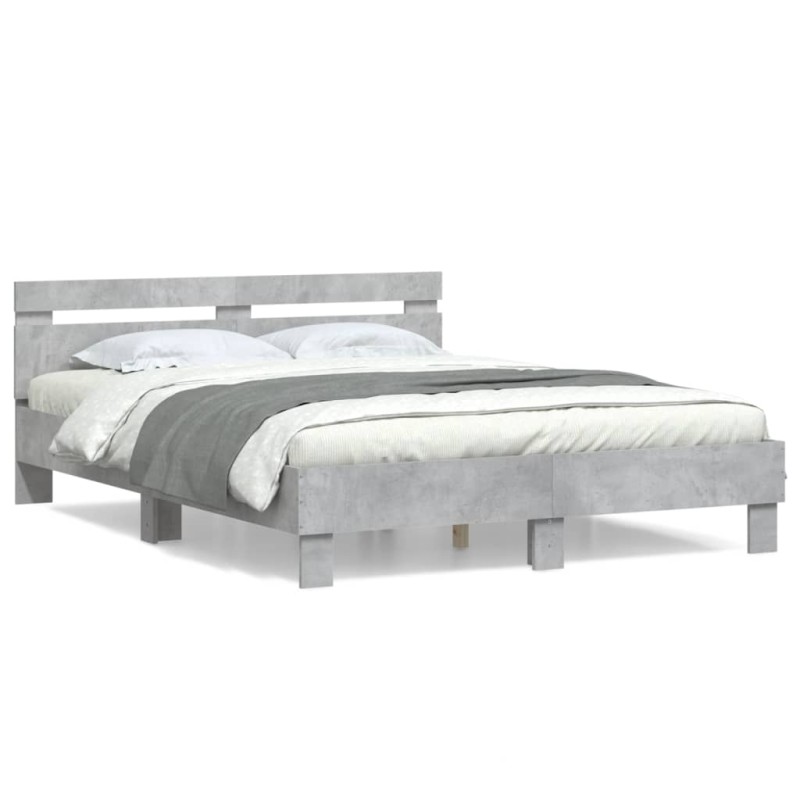 vidaXL Cama con cabecero madera de ingeniería gris hormigón 140x190 cm vidaXL Cama con cabecero madera de ingeniería gris hormigón 140x190 cm