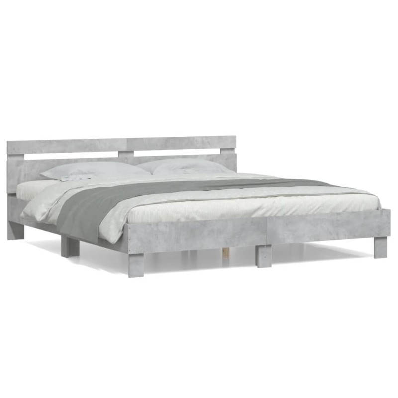 vidaXL Cama con cabecero madera de ingeniería gris hormigón 160x200 cm vidaXL Cama con cabecero madera de ingeniería gris hormigón 160x200 cm