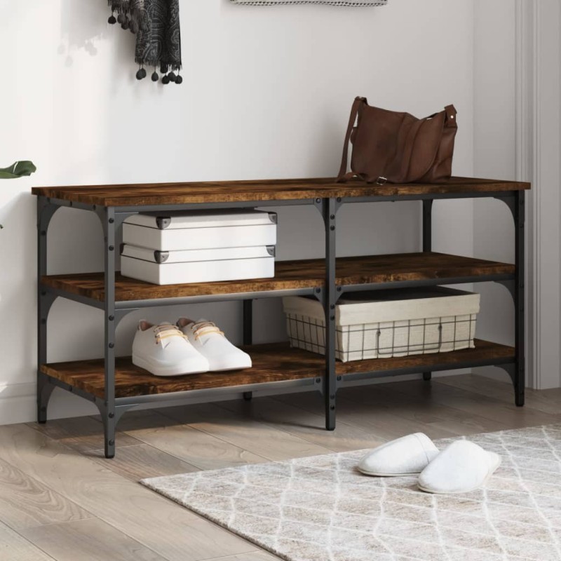 vidaXL Banco zapatero madera ingeniería roble ahumado 100x38,5x49 cm vidaXL Banco zapatero madera ingeniería roble ahumado 100x38,5x49 cm