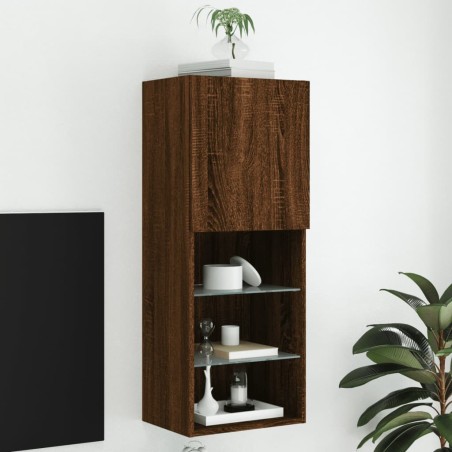 vidaXL Mueble para TV con luces LED roble marrón 40,5x30x102 cm