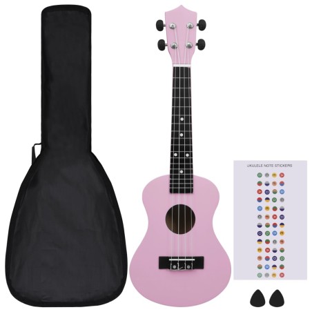 vidaXL Set de ukelele soprano con funda para niños rosa 23"