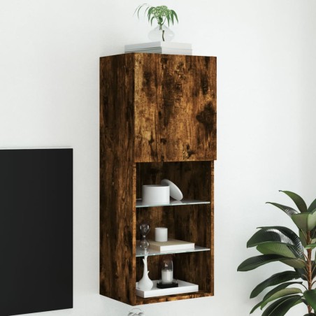 vidaXL Mueble para TV con luces LED roble ahumado 40,5x30x102 cm