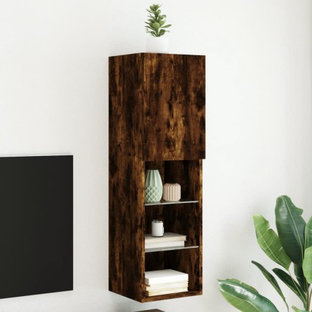 vidaXL Mueble para TV con luces LED roble ahumado 30,5x30x102 cm