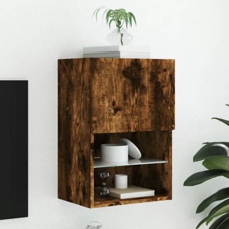 vidaXL Mueble para TV con luces LED roble ahumado 40,5x30x60 cm
