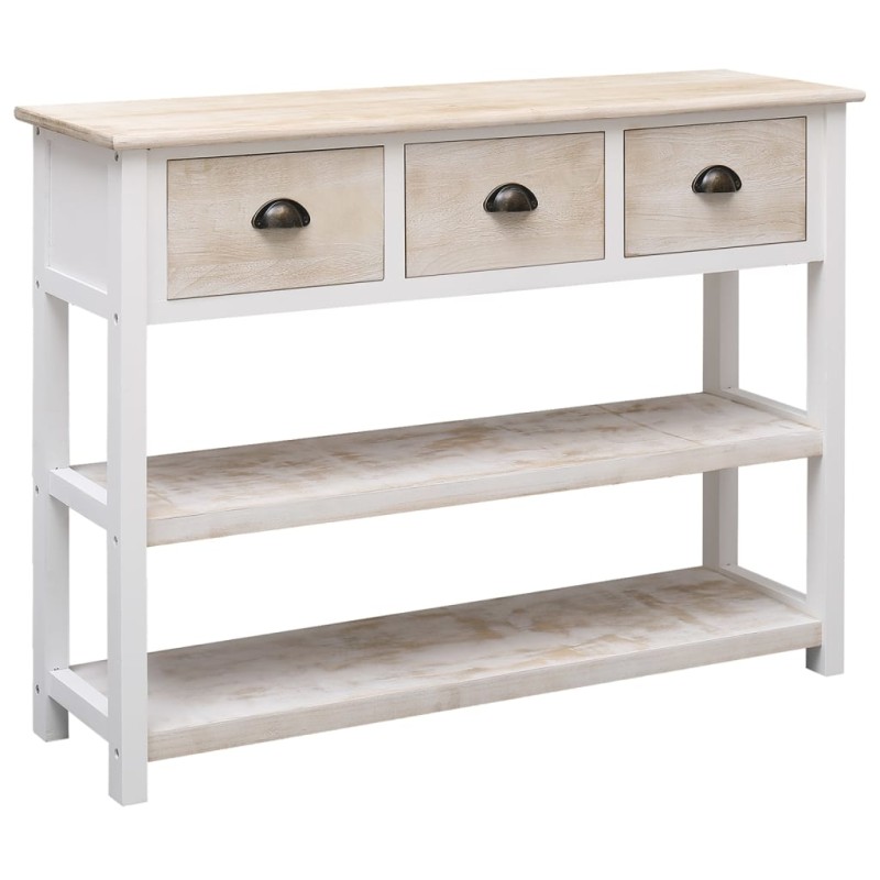 vidaXL Aparador madera maciza Paulownia blanco y marrón 108x30x76 cm