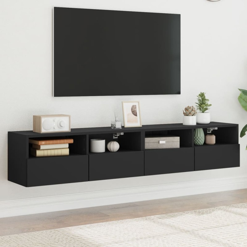 vidaXL Muebles de pared TV 2 uds madera ingeniería negro 80x30x30 cm vidaXL Muebles de pared TV 2 uds madera ingeniería negro 80x30x30 cm