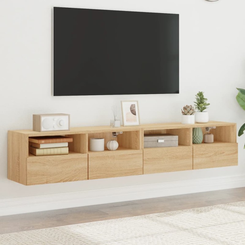 vidaXL Muebles de pared para TV 2 uds madera roble Sonoma 80x30x30 cm vidaXL Muebles de pared para TV 2 uds madera roble Sonoma 80x30x30 cm