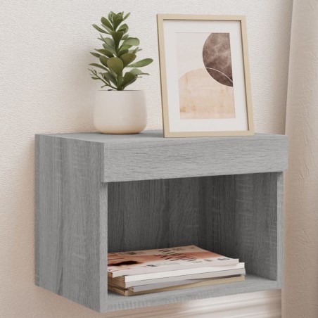 vidaXL Mesitas de noche de pared con luces LED 2 uds gris Sonoma