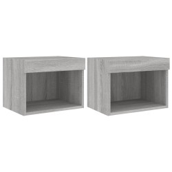 vidaXL Mesitas de noche de pared con luces LED 2 uds gris Sonoma