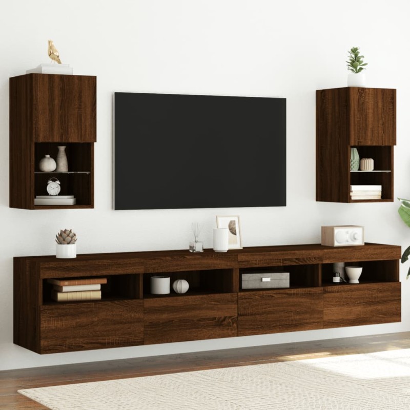 vidaXL Muebles para TV con luces LED 2 uds roble marrón 30,5x30x60 cm vidaXL Muebles para TV con luces LED 2 uds roble marrón 30,5x30x60 cm