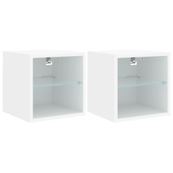 vidaXL Muebles de TV de pared con luces LED 2 uds blanco 30x28,5x30 cm