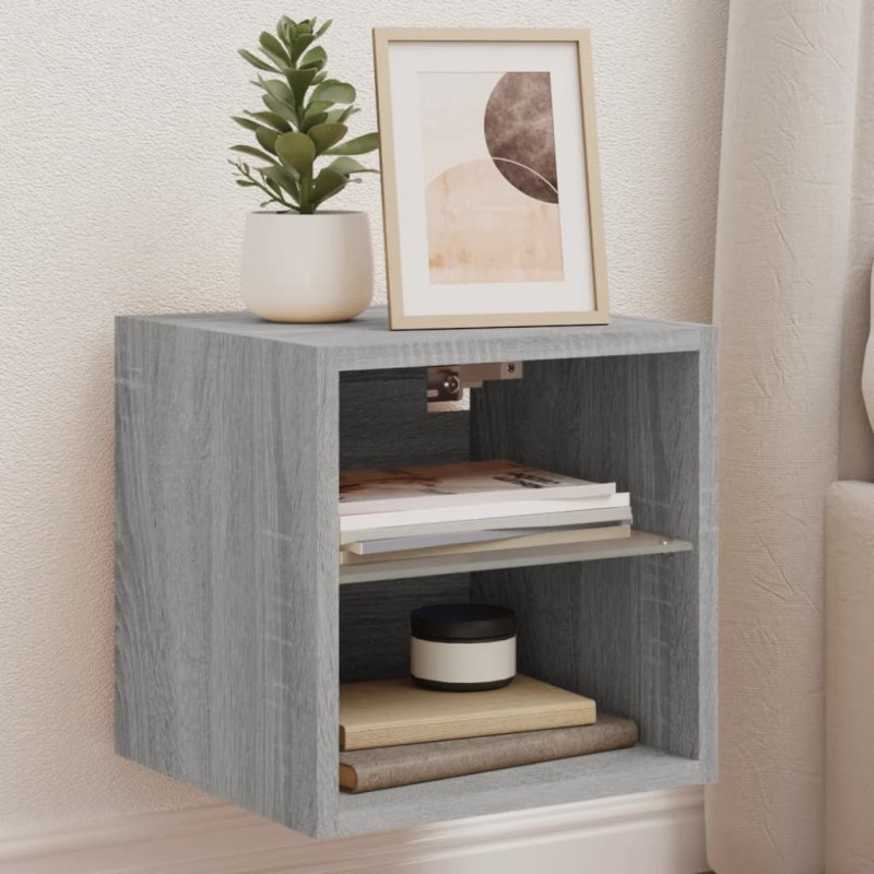 vidaXL Mueble de TV de pared con luces LED gris Sonoma 30x28,5x30 cm