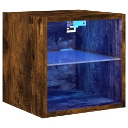 vidaXL Mueble de TV de pared con luces LED roble ahumado 30x28,5x30 cm