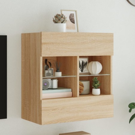 vidaXL Mueble TV de pared con luces LED roble Sonoma 58,5x30x60,5 cm