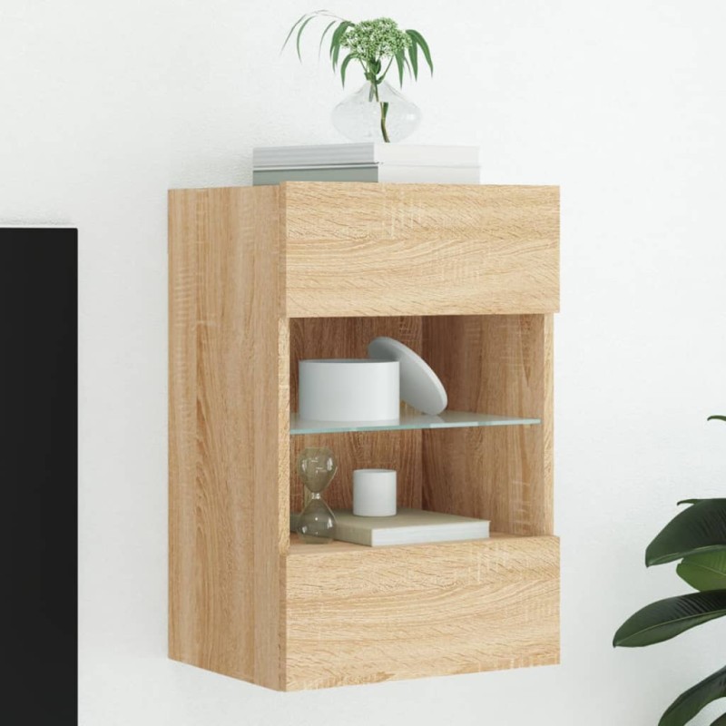 vidaXL Mueble de TV de pared con luces LED roble Sonoma 40x30x60,5 cm vidaXL Mueble de TV de pared con luces LED roble Sonoma 40x30x60,5 cm