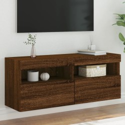 vidaXL Mueble de TV de pared con luces LED roble marrón 100x30x40 cm