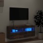 vidaXL Mueble de TV de pared con luces LED roble ahumado 100x30x40 cm vidaXL Mueble de TV de pared con luces LED roble ahumado 100x30x40 cm