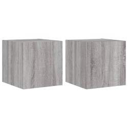 vidaXL Muebles TV pared con luces LED 2 uds gris Sonoma 30,5x35x30 cm