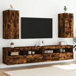 vidaXL Muebles TV de pared luces LED 2 uds roble ahumado 30,5x35x70 cm