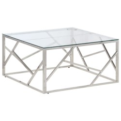 vidaXL Mesa de centro plateada acero inoxidable y vidrio templado