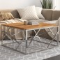 vidaXL Mesa de centro acero inoxidable plateado y madera maciza acacia vidaXL Mesa de centro acero inoxidable plateado y madera maciza acacia