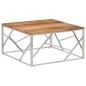 vidaXL Mesa de centro acero inoxidable plateado y madera maciza acacia vidaXL Mesa de centro acero inoxidable plateado y madera maciza acacia