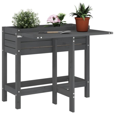 vidaXL Jardinera con tapa plegable madera maciza de pino gris