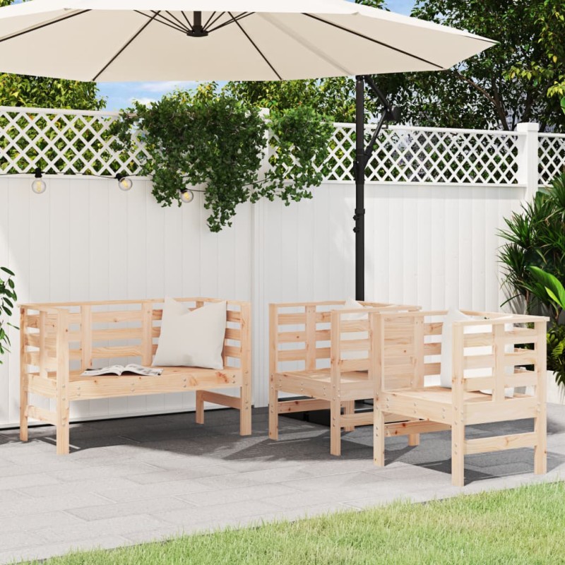 vidaXL Juego de muebles de jardín 3 piezas madera maciza de pino vidaXL Juego de muebles de jardín 3 piezas madera maciza de pino