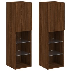 vidaXL Muebles de TV con luces LED 2 uds marrón roble 30,5x30x102 cm