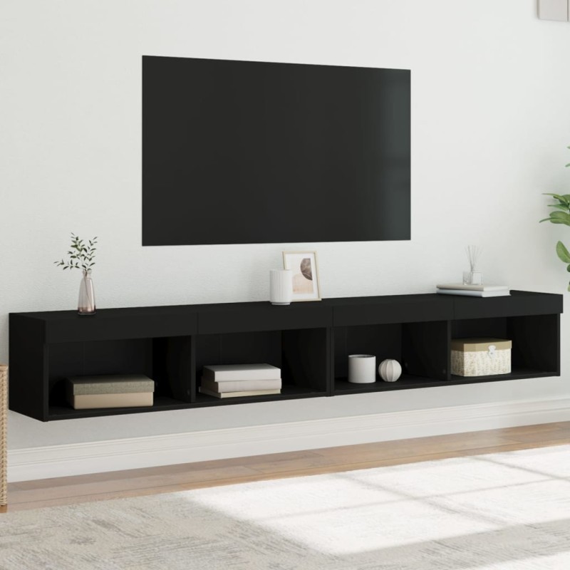 vidaXL Muebles de TV con luces LED 2 uds negro 100x30x30 cm