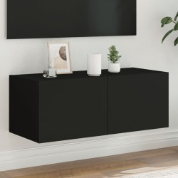 vidaXL Mueble de TV de pared con luces LED negro 80x35x31 cm