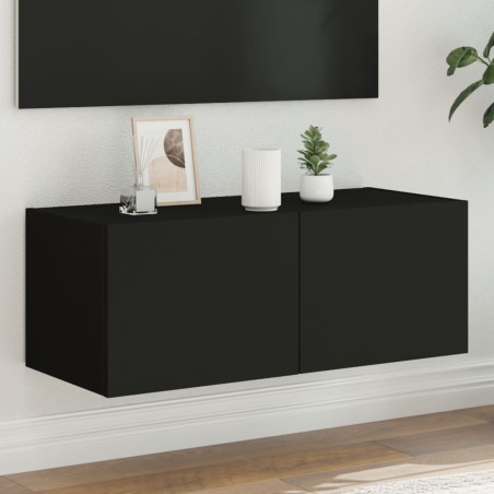 vidaXL Mueble de TV de pared con luces LED negro 80x35x31 cm